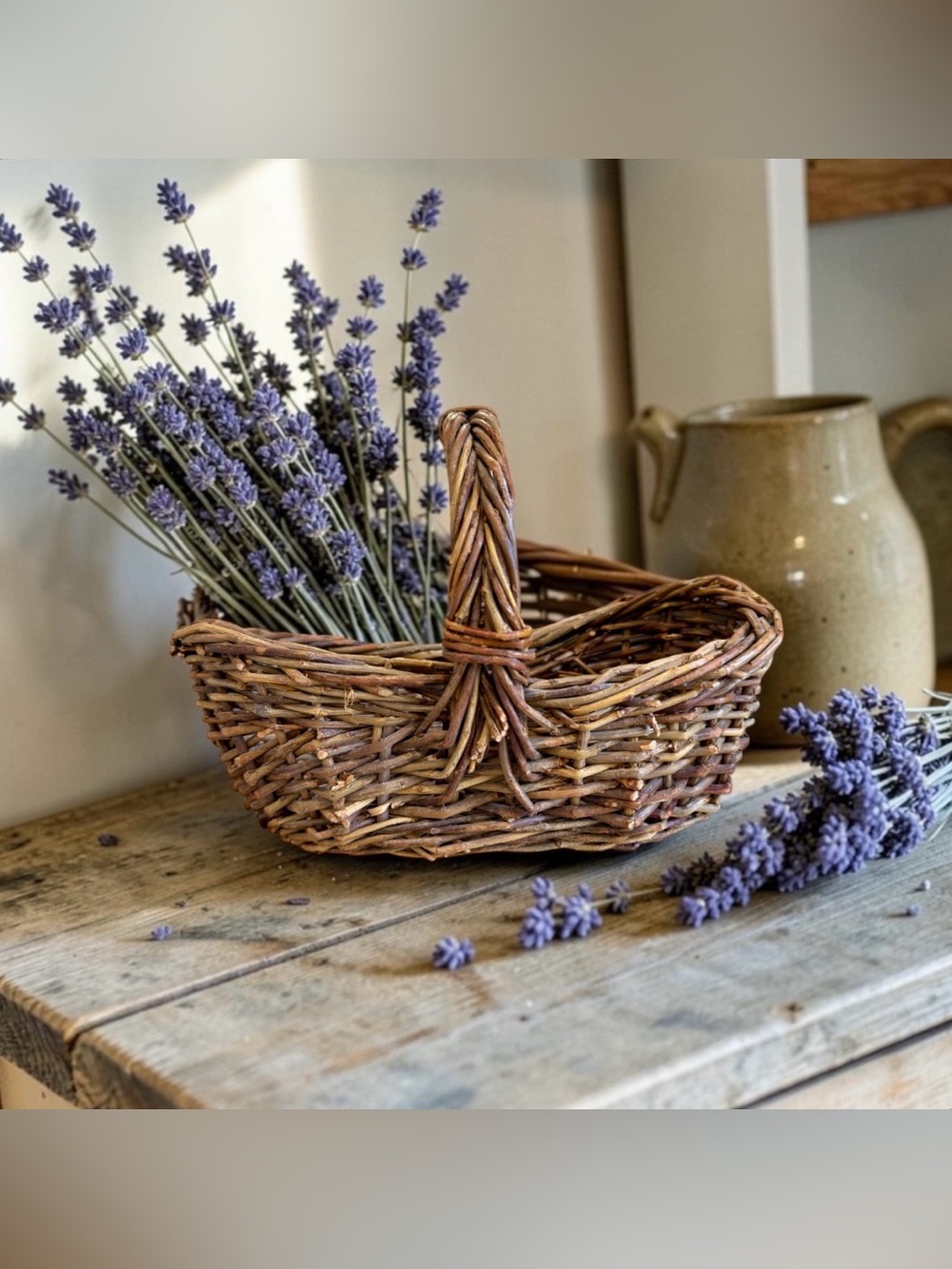 Vintage Rustic Basket - Small Hand Woven Primitive Wicker -Twisted Handle Small